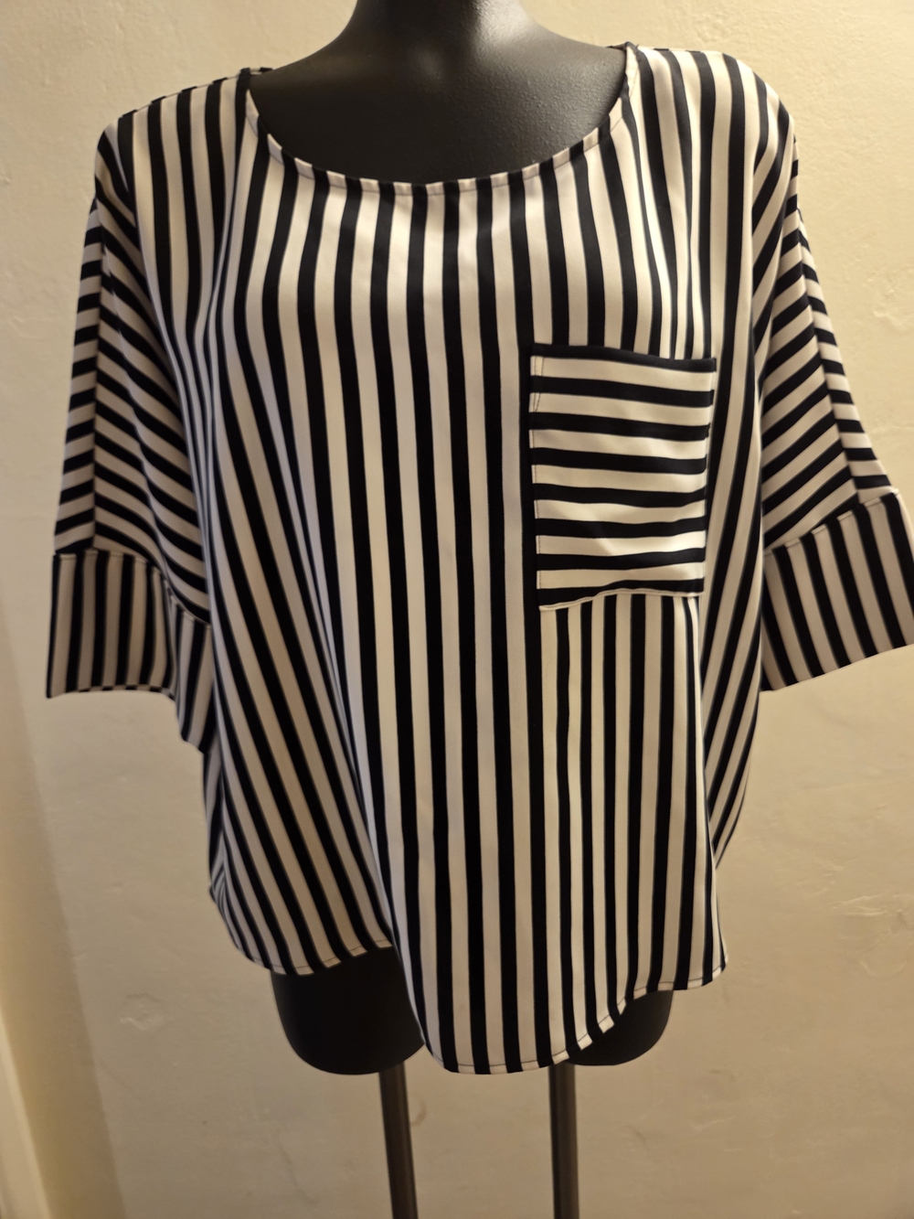Express Black and White Vertical Stripe Pocket Tunic